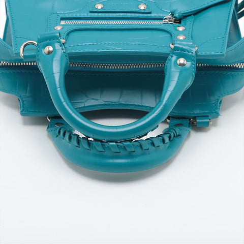 Balenciaga Mini City浮雕皮革经典NEO手提包蓝色WS15591