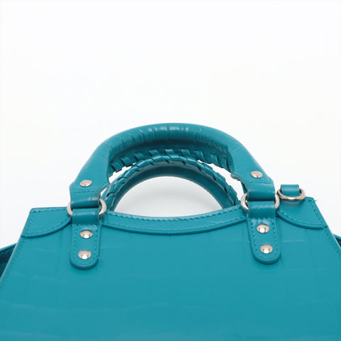Balenciaga Mini City浮雕皮革经典NEO手提包蓝色WS15591