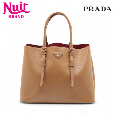 Prada Saffiano Double 2way手提袋棕色WS15592