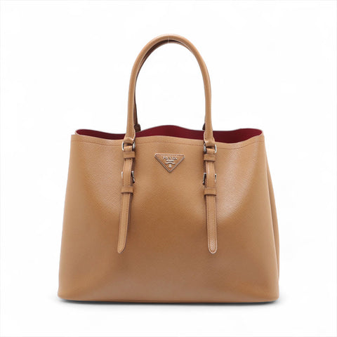 Prada Saffiano Double 2way手提袋棕色WS15592