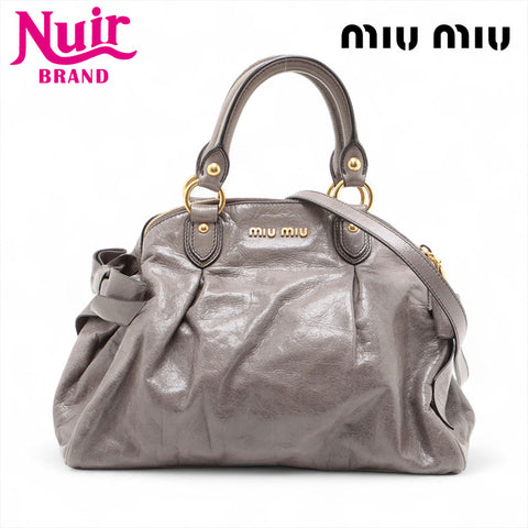 Miu Miu Vitello Shine 2way Ribbon手提包灰色WS15593