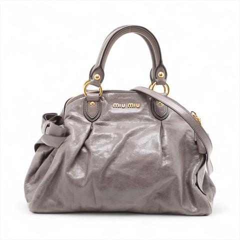 Miu Miu Vitello Shine 2way Ribbon手提包灰色WS15593
