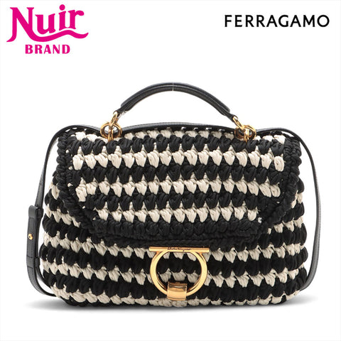 Salvatore Ferragamo Margot 2-way braided double flap logo Handbag black WS15597