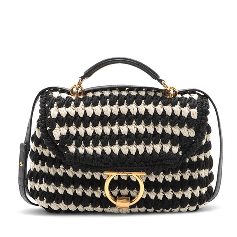 Salvatore Ferragamo Margot 2-way braided double flap logo Handbag black WS15597