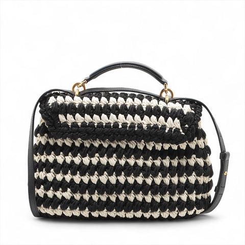 Salvatore Ferragamo Margot 2-way braided double flap logo Handbag black WS15597