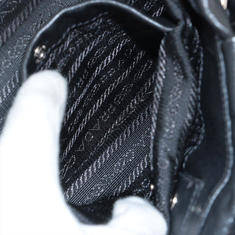 PRADA Soft Calfskin Leather 2way SilverMetal Tote Bag black WS15599