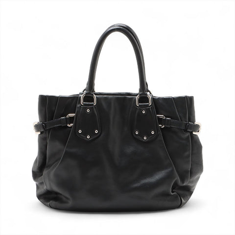 PRADA Soft Calfskin Leather 2way SilverMetal Tote Bag black WS15599