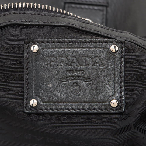 PRADA Soft Calfskin Leather 2way SilverMetal Tote Bag black WS15599