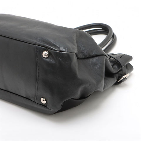 PRADA Soft Calfskin Leather 2way SilverMetal Tote Bag black WS15599