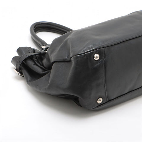 PRADA Soft Calfskin Leather 2way SilverMetal Tote Bag black WS15599
