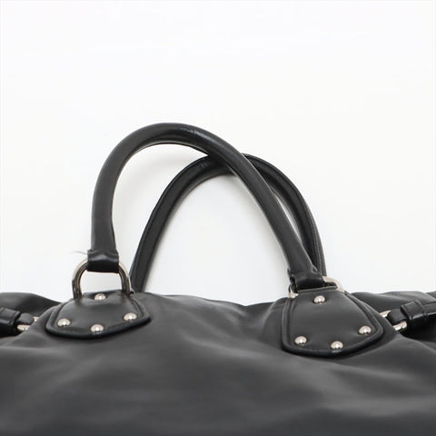 PRADA Soft Calfskin Leather 2way SilverMetal Tote Bag black WS15599
