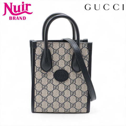 GUCCI 2-way PVC Mini Tote PVC GG Supreme Handbag Navy WS15603