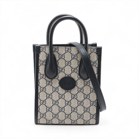 GUCCI 2-way PVC Mini Tote PVC GG Supreme Handbag Navy WS15603