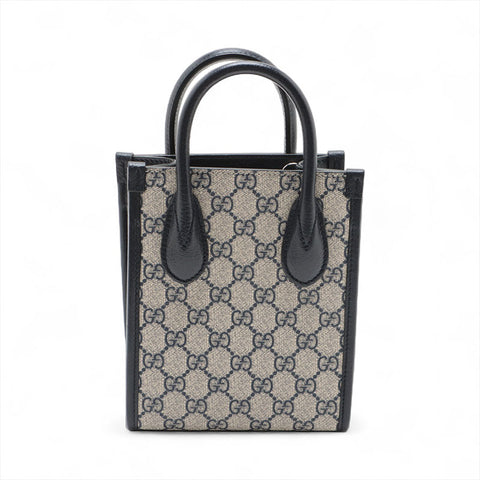 GUCCI 2-way PVC Mini Tote PVC GG Supreme Handbag Navy WS15603