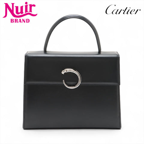 CARTIER PANTHERE Calfskin SilverMetal Handbag black WS15612