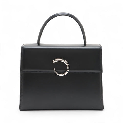 CARTIER PANTHERE Calfskin SilverMetal Handbag black WS15612