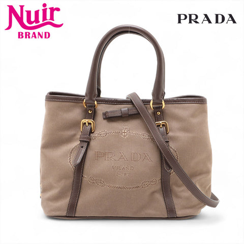 PRADA Jacquard 2way logo Tote Bag beige WS15619