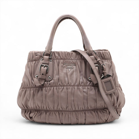 PRADA 2way leather Handbag gray WS15620