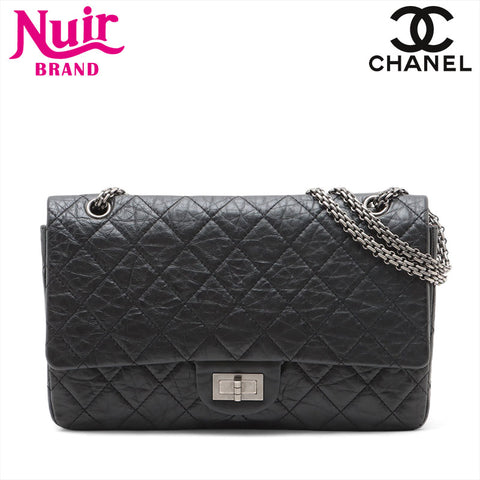 CHANEL 2.55 Big Matrasse 13 Silver Metal 2009-2010 Shoulder Bag black WS15626