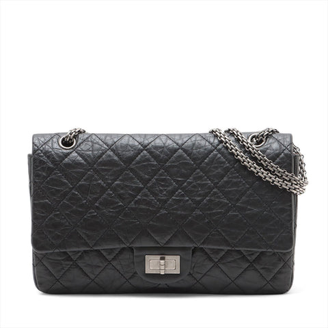 CHANEL 2.55 Big Matrasse 13 Silver Metal 2009-2010 Shoulder Bag black WS15626