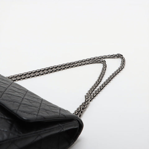 CHANEL 2.55 Big Matrasse 13 Silver Metal 2009-2010 Shoulder Bag black WS15626