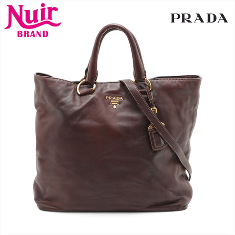 PRADA 2way leather Tote Bag Brown WS15628