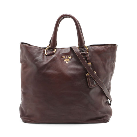 PRADA 2way leather Tote Bag Brown WS15628