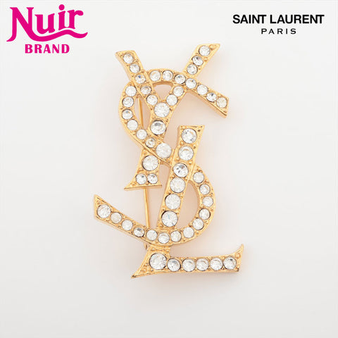 YVES SAINT LAURENT Logo rhinestone Brooch gold WS15645