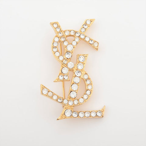 YVES SAINT LAURENT Logo rhinestone Brooch gold WS15645