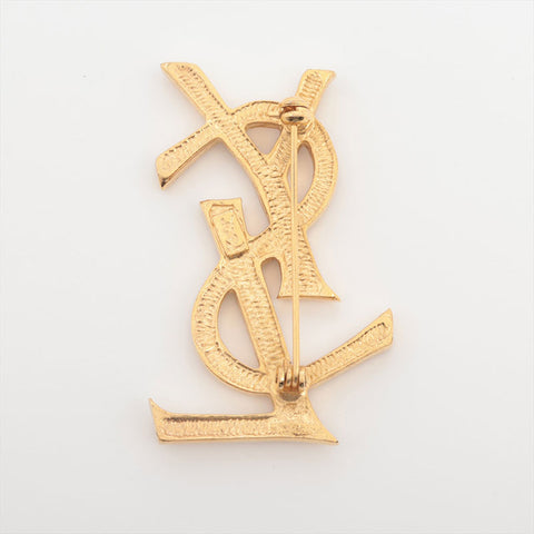 YVES SAINT LAURENT Logo rhinestone Brooch gold WS15645