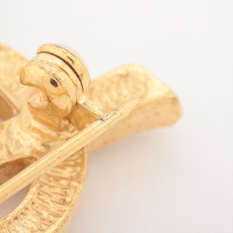 YVES SAINT LAURENT Logo rhinestone Brooch gold WS15645