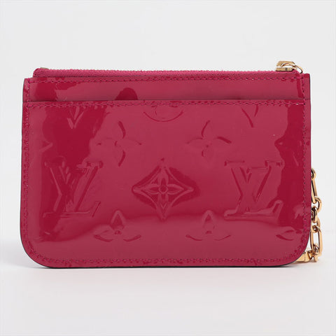 LOUIS VUITTON 2015 Monogram Patent Leather Pochette Cle NM Pochette Cle Vernis Coin case Red WS15650