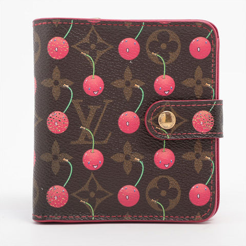 LOUIS VUITTON Takashi Murakami Monogram Cherry Compact Zip Bifold Wallet pink WS15658