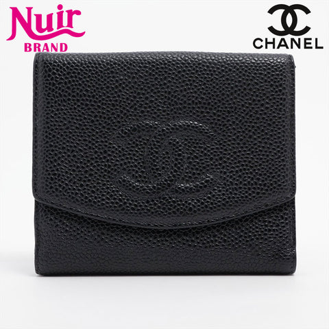 CHANEL No.8 COCO Mark Caviar Skin 2003-2004 Bifold Wallet black WS15662