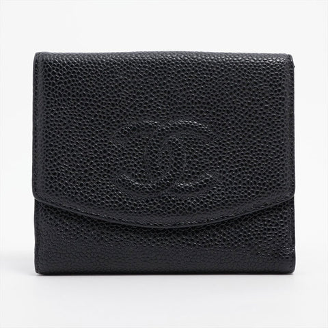 CHANEL No.8 COCO Mark Caviar Skin 2003-2004 Bifold Wallet black WS15662