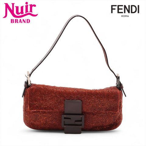 FENDI Beaded Mamma Bucket Shoulder Bag Orange WS15667