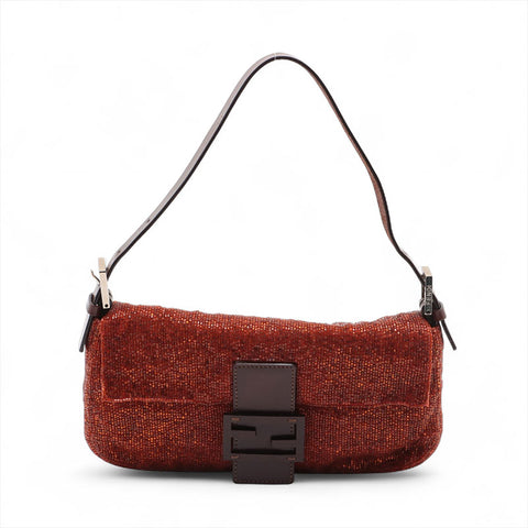 FENDI Beaded Mamma Bucket Shoulder Bag Orange WS15667