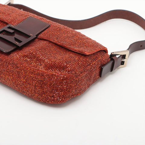 FENDI Beaded Mamma Bucket Shoulder Bag Orange WS15667
