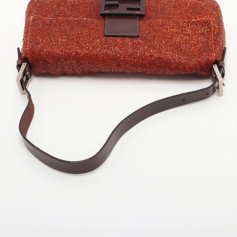 FENDI Beaded Mamma Bucket Shoulder Bag Orange WS15667