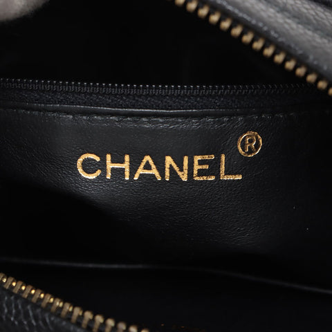 CHANEL No. 2 Caviar Skin Chevron COCO Mark 1993-1994 Shoulder Bag black WS15671