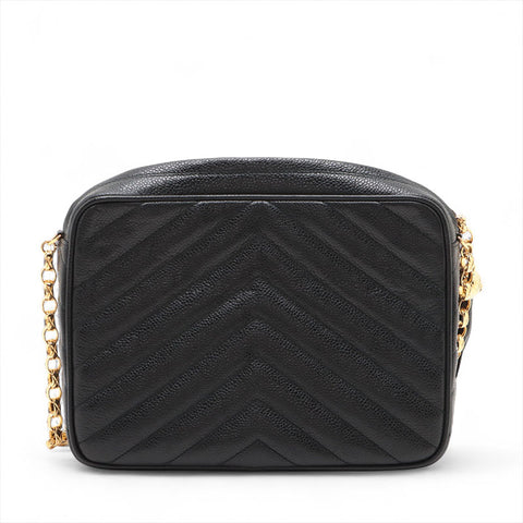 CHANEL No. 2 Caviar Skin Chevron COCO Mark 1993-1994 Shoulder Bag black WS15671
