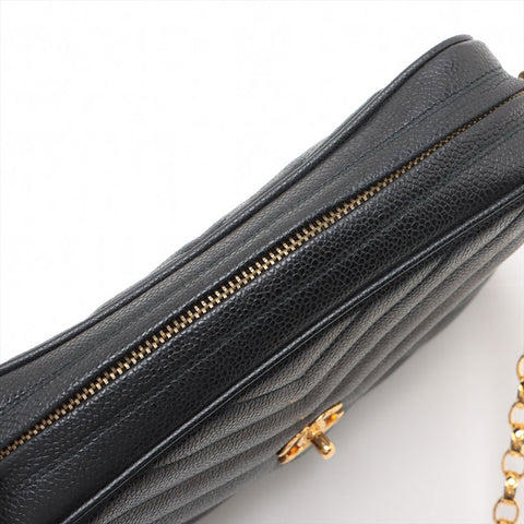 CHANEL No. 2 Caviar Skin Chevron COCO Mark 1993-1994 Shoulder Bag black WS15671