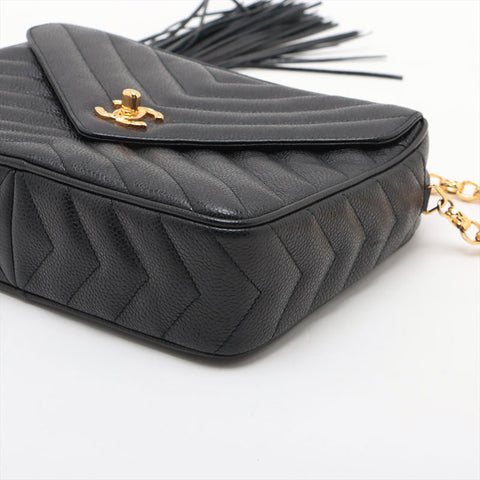 CHANEL No. 2 Caviar Skin Chevron COCO Mark 1993-1994 Shoulder Bag black WS15671