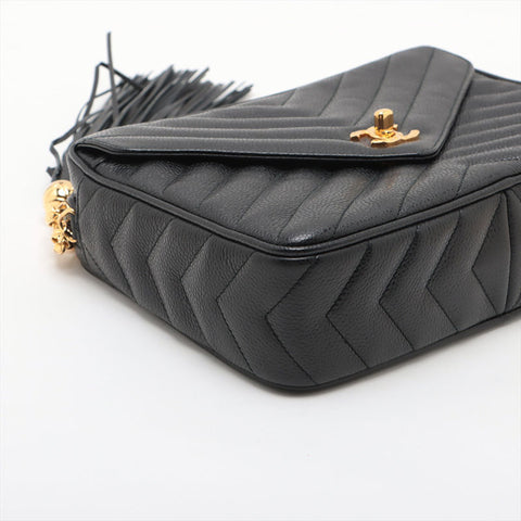 CHANEL No. 2 Caviar Skin Chevron COCO Mark 1993-1994 Shoulder Bag black WS15671