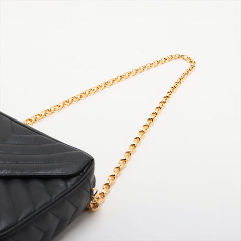 CHANEL No. 2 Caviar Skin Chevron COCO Mark 1993-1994 Shoulder Bag black WS15671