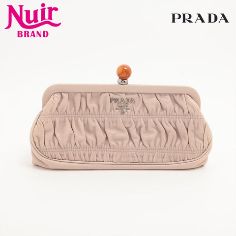 PRADA Gathered Accessory Pouch Leather Clutch bag pink WS15672