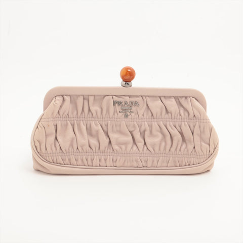 PRADA Gathered Accessory Pouch Leather Clutch bag pink WS15672