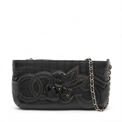 CHANEL Lambskin No. 10 2005-2006 Camellia Handbag black WS15674