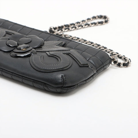 CHANEL Lambskin No. 10 2005-2006 Camellia Handbag black WS15674