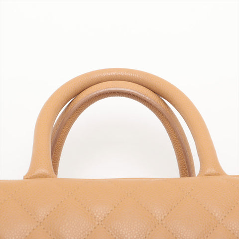 CHANEL No. 8 2003-2004 Caviar Skin Matelasse Bowling Large COCO Mark Handbag beige WS15675